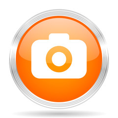 Poster - photo camera orange silver metallic metallic chrome web circle glossy icon