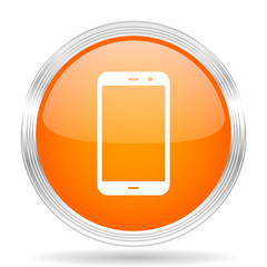 Poster - smartphone orange silver metallic metallic chrome web circle glossy icon