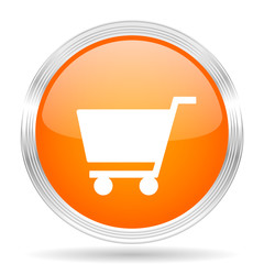 Poster - cart orange silver metallic metallic chrome web circle glossy icon