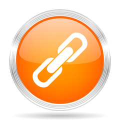 Leinwandbilder - link orange silver metallic metallic chrome web circle glossy icon
