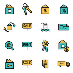 Poster - Trendy flat line icon pack for designers and developers. Vector line real estate set, real estate icon object, real estate icon picture, real estate icon image - stock vector