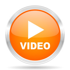 Poster - video orange silver metallic metallic chrome web circle glossy icon