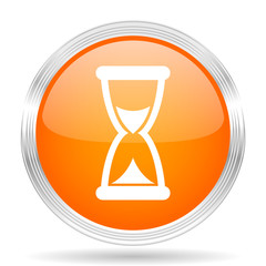 Poster - time orange silver metallic metallic chrome web circle glossy icon