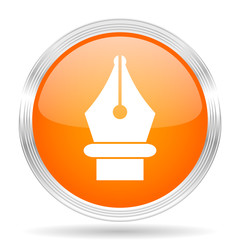 Poster - pen orange silver metallic metallic chrome web circle glossy icon