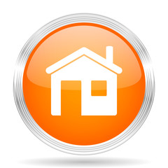 Poster - house orange silver metallic metallic chrome web circle glossy icon