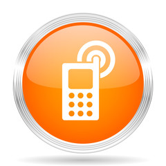 Aufkleber - phone orange silver metallic metallic chrome web circle glossy icon