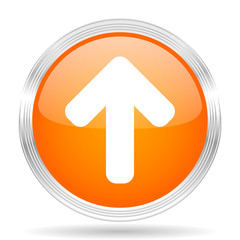 Poster - up arrow orange silver metallic metallic chrome web circle glossy icon