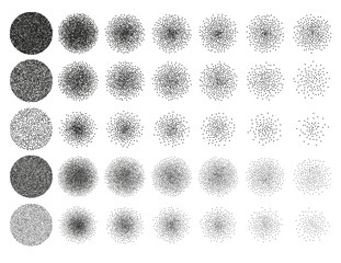 set of 35 round stipple pattern for design . spot engraving to create brushes . engraving for retro 