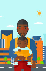 Poster - Man holding baby in sling.