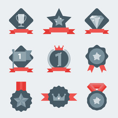 Wall Mural - medal and winner icon set. blank label of flat style. first place, flag, star.