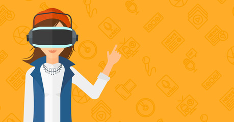 Poster - Woman wearing virtual reality headset.