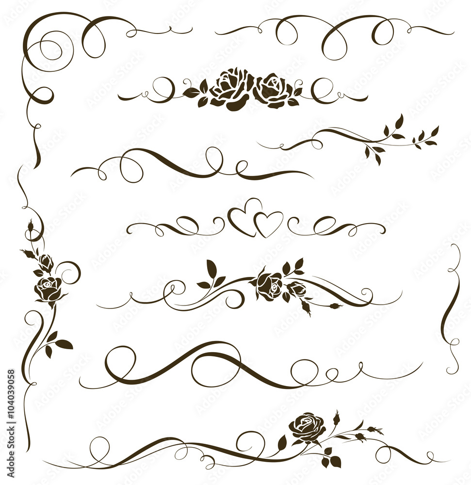 Set of floral calligraphic elements - obrazy, fototapety, plakaty 