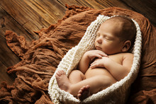 Newborn Baby Sleep, Sleeping New Born Kid On Brown Cloth