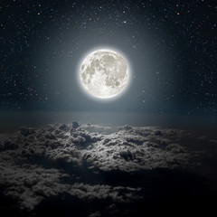 Wall Mural - backgrounds night sky with stars and moon and clouds. wood. elements of this image furnished by nasa