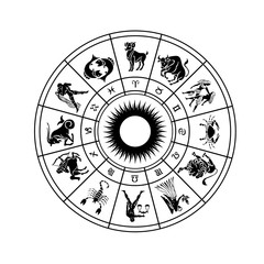 Wall Mural - Horoscope wheel of zodiac signs