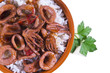 Stewed squid with rice isolated