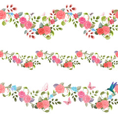 collection seamless borders with vintage floral pattern