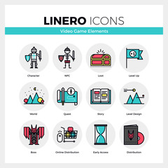 Video Game Elements Linero Icons Set