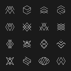 Wall Mural - Hipster style icons, labels for logo design. Abstract geometric pattern shapes template, possible deconstruction. 