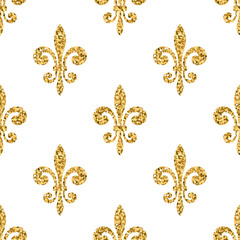Canvas Print - golden fleur-de-lis seamless pattern. gold glitter and white template. floral texture. glowing fleur