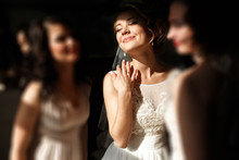  Happy Stylish Gorgeous Blonde Bride With Bridesmaids On The Bac