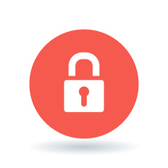 Wall Mural - padlock icon. security lock sign. secure protection symbol. white secure padlock icon on red circle 
