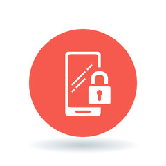 Wall Mural - secure lock mobile smartphone icon. padlock cellphone sign. mobile encrypted password symbol. white 