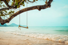 Wooden Swing On  Tropical Beach