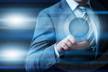 Wall Mural - businessman pressing button on virtual screens
