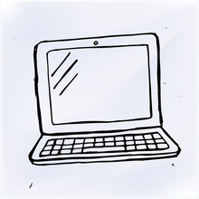 Hand Draw Doodle Laptop, Computer Vector Illustration Computer
