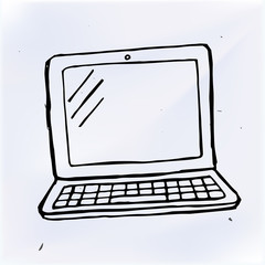 hand draw doodle laptop, computer vector illustration computer