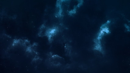Wall Mural - space flight in the slightly glowing nebula, tinted with shades of blue. looped video.