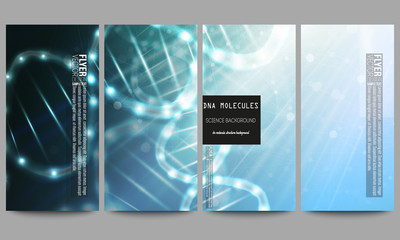 Wall Mural - set of modern flyers. dna molecule structure on dark blue background. science vector background