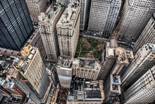 Arial View To Manhattan Skyscrapers In Downtown Financial Disctrict