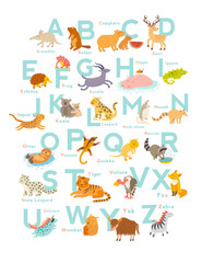  Cute vector zoo alphabet. Funny cartoon animals. Vector Illustration EPS10 isolated on white background. Letters. Learn to read