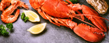 Fine selection of crustacean. Steamed lobster with lemon