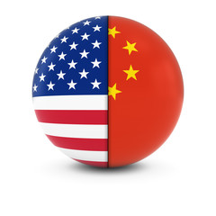 Wall Mural - American and Chinese Flag Ball - Split Flags of the USA and China