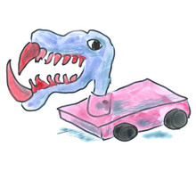 Terrible Toy On Wheels With Red Fangs Cartoon Watercolor Isolated