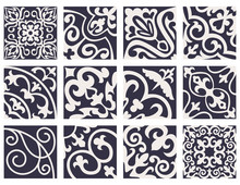 Set With Beautiful Ornamental Tile Background.