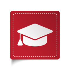 Wall Mural - Flat Graduation Cap icon on red sticker