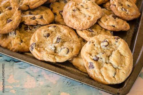Fotografie, Obraz batch of homemade chocolate cookies on baking sheet