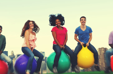 Poster - Diverse People Happiness Friendship Bouncing Ball Concept