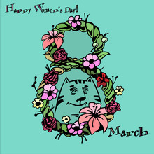 Поздравительная открытка с восьмым мартом. Международный женский день.