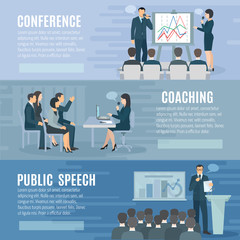 Wall Mural - Public Speaking Flat Horizontal Banners Set 