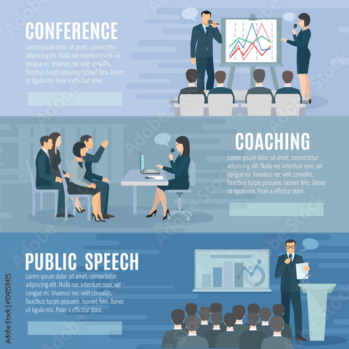 Fotografía Public Speaking Flat Horizontal Banners Set