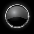Black button. Round shiny button with chrome frame.