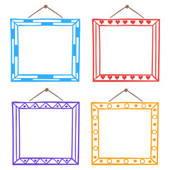 Wall Mural - Vector set of hanging picture frames, hand drawn doodle style, isolated on white background.