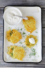 Canvas Print - potato pancake with sour cream