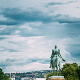 Fototapeta  - Statue of Norwegian King near Royal Palace in Oslo, Norway