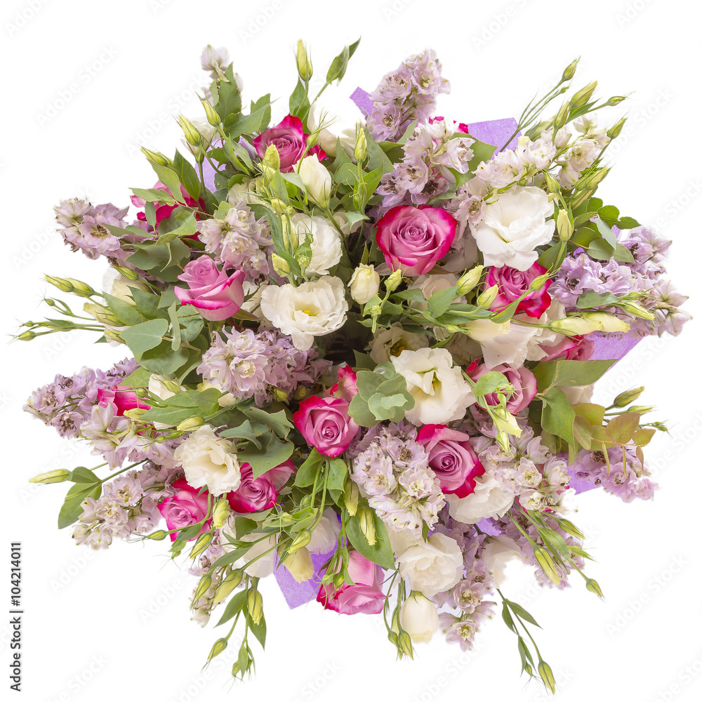 Bouquet of flowers top view isolated on white Stock Photo | Adobe Stock